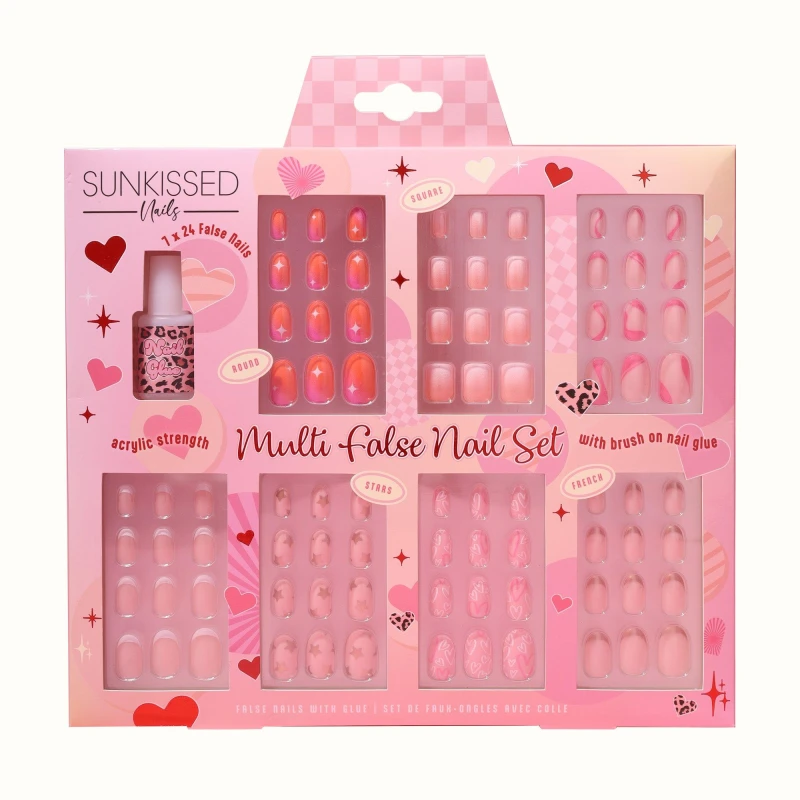 Image of Be You Sunkissed Abstract Print Glue On False Nail Set - Pink Pink One Size
