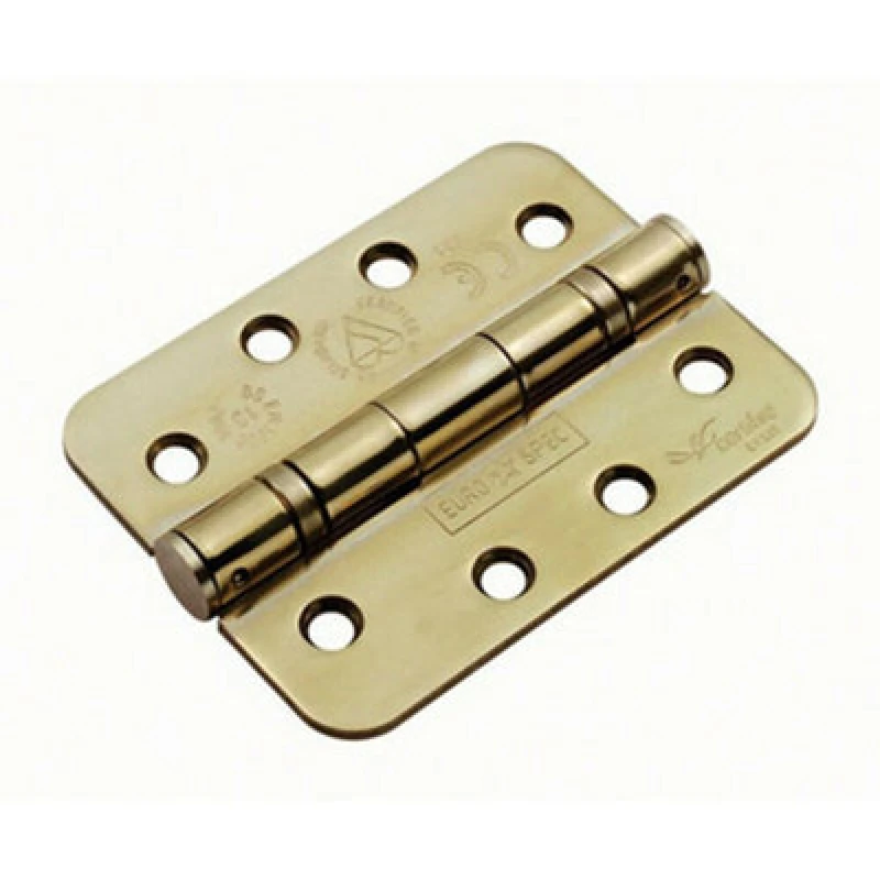 Image of Loops PAIR 102 x 76 x 3mm Ball Bearing Hinge Rounded Stainless Brass Interior Door Metallics