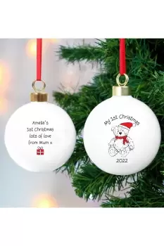 Image of Personalised My 1st Christmas Teddy Bear Bauble - Clear