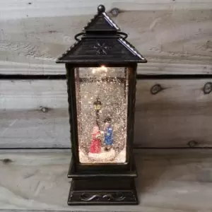 Image of 27cm Snowtime Christmas Water Spinner Antique Effect Lantern Carol Singing Scene Dual Powered