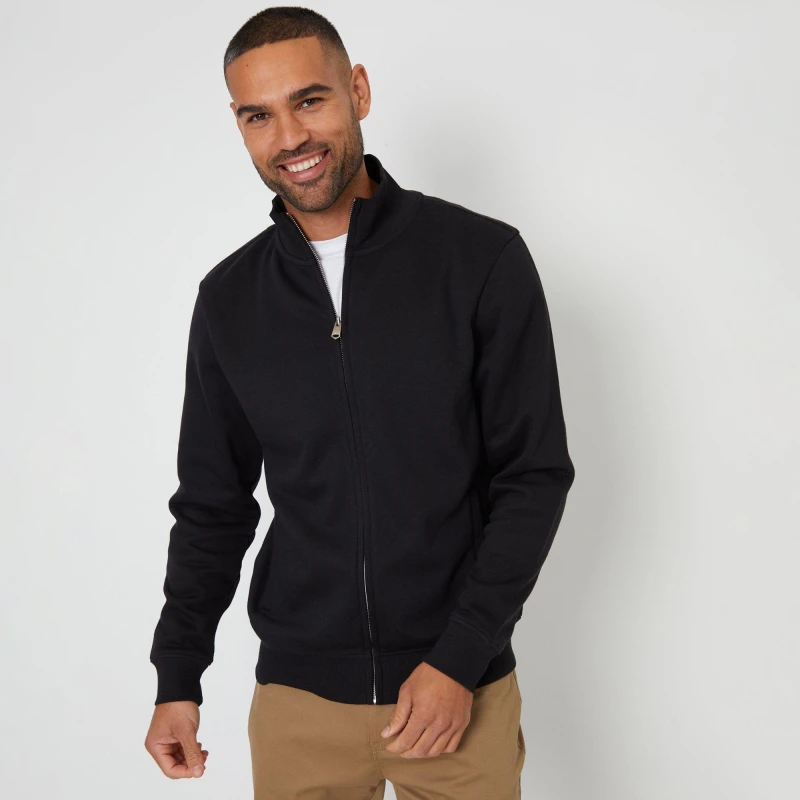 Image of Threadbare Threadbare Men 'Lynne' Funnel Neck Zip Through Sweatshirt in Black Size: Small Black S Male 7625914452153