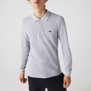 Image of Mens Lacoste Slim Fit Petit Pique Polo Shirt Size 3 - S Grey Chine