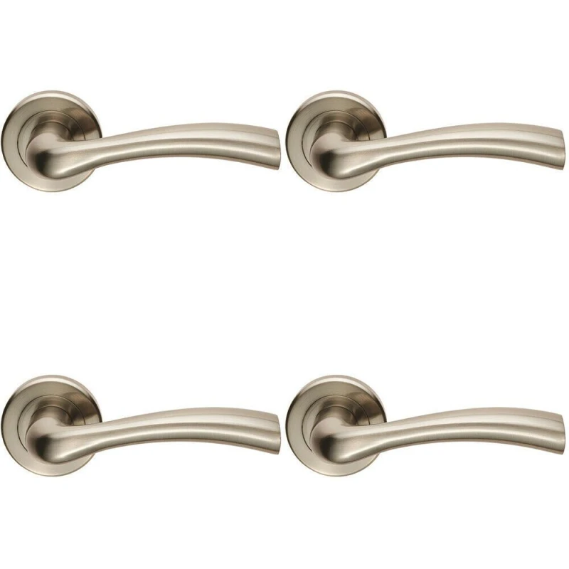 Image of Loops 4x PAIR Curved Flowing Flared Handle Concealed Fix Round Rose Satin Nickel Metallics