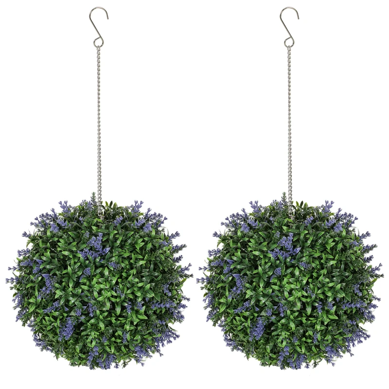 Image of HOMCOM Set of 2 Artificial Plant Topiary Balls - Faux Plants - Purple TJ Hughes 5063603214972