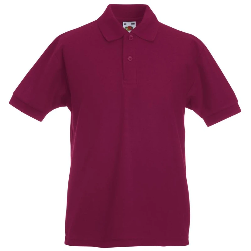 Image of Fruit of the Loom Pique Short-Sleeved Polo Shirt in Burgundy Size: 12-13 Years Burgundy Unisex 12-13 Years