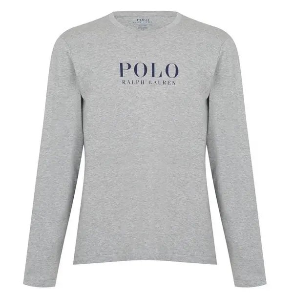 Image of Ralph Lauren Box Logo T Shirt Long Sleeve - Grey 2XL