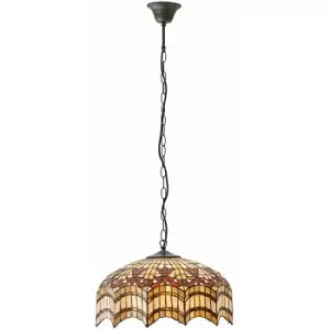 Image of Tiffany Glass Hanging Ceiling Pendant Light Bronze & Scalloped Lamp Shade i00154
