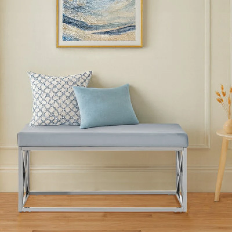 Image of Buttercup Farm Allure Powder Blue And Silver Bench - Metal - L44 X W97 X H46 Cm
