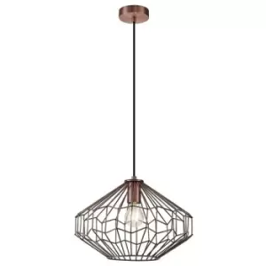 Image of Medium Caged Ceiling Pendant, 1 x E27, Antique Copper, Black - Luminosa Lighting