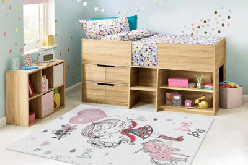 Image of RugsX Bambino 2644 Washing Carpet Little Girl, Unicorn For Children Anti Slip - White / 80X150 Cm