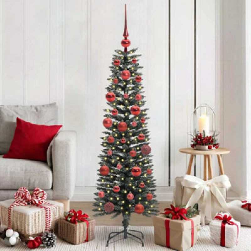 Image of vidaXL Artificial Christmas Tree with 150 LEDs, Red Balls Green 43 x 43 x 150 cm, Green 3395928