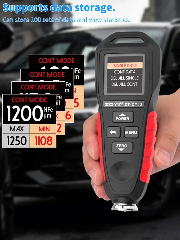 Image of ZOYI ZT-TC13 Iron-based Coating Thickness Gauge 0-1300μm Paint Film Tester LCD Backlight Non-destructive Measuring Tool for Aut