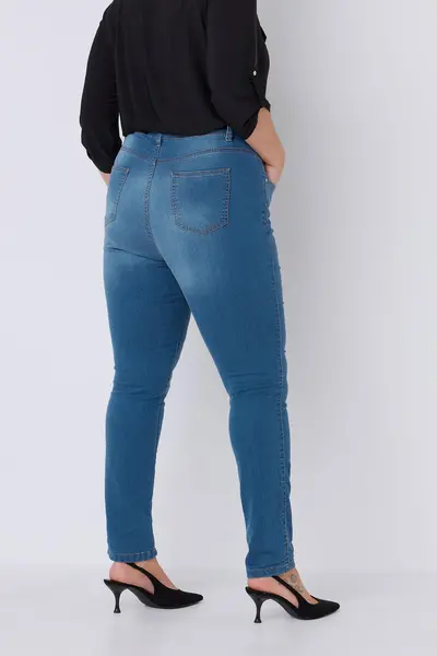Image of Evans Midwash High Waisted Skinny Jeans Mid Blue