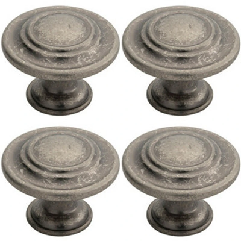 Image of Loops 4x Round Ringed Pattern Door Knob 32mm Diameter Pewter Cabinet Handle Multi unisex