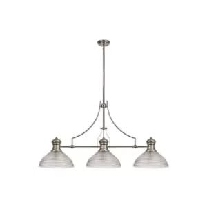 Image of Luminosa Lighting - 3 Light Telescopic Ceiling Pendant E27 With 33.5cm Prismatic Glass Shade, Polished Nickel, Clear