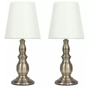 Image of Minisun - 2 x Traditional Touch Table Lamps with a Tapered Shades - Antique Brass - No Bulb