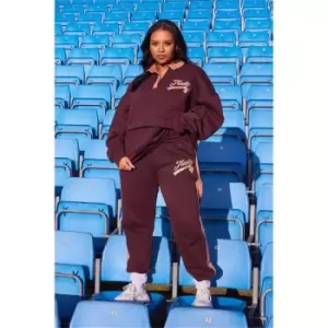 Image of I Saw It First Chocolate Plus Track Embroidered Heavyweight Fleeceback Joggers - Brown