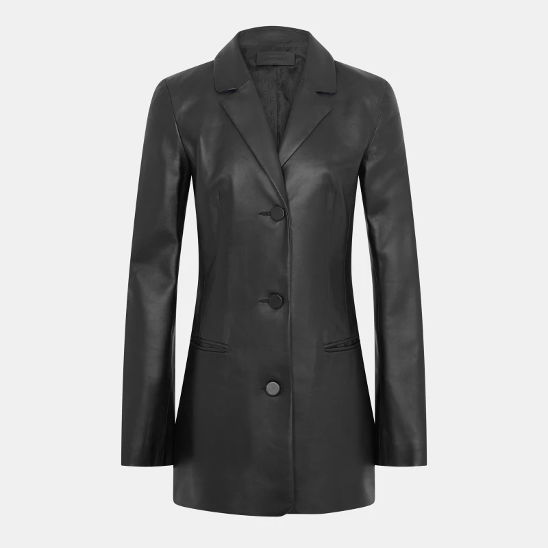 Image of Off White Womens Genuine Leather Tailored Fit Leather Jacket Black/White female 4 (3XS)