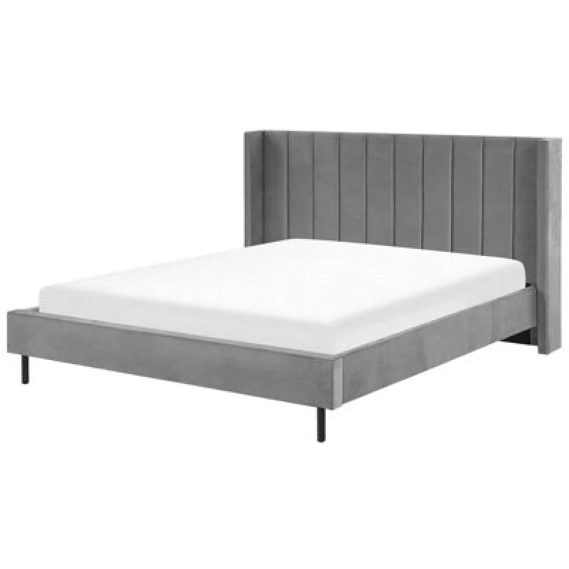 Image of Beliani Bed Velvet Villette 180 X 200 Cm (Eu Super King) Grey