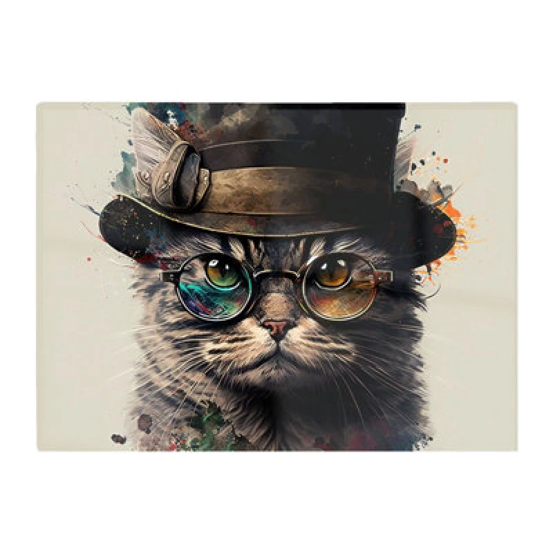 Image of Warren Reed Designer Cat With Glasses And Hat Splashart Chopping Board