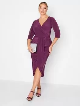 Image of Yours Ruffle Wrap Bodycon Dress - Purple, Purple, Size 18, Women
