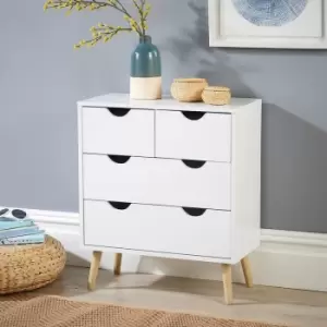 Image of Skara - White Chest of 4 Drawers Wooden Scandi Style Legs Modern Integrated Handles - White