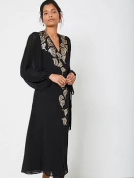 Image of Mint Velvet Mint Velvet Black Pleat Sleeve Midi Dress, Black, Size 8, Women