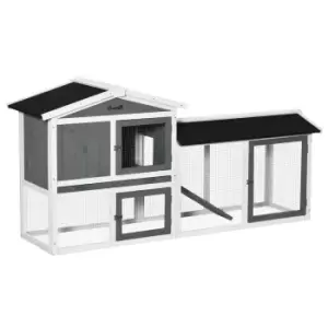 Image of Pawhut Two-tier Wooden Rabbit Hutch With Run Box Slide-out Tray Ramp - White