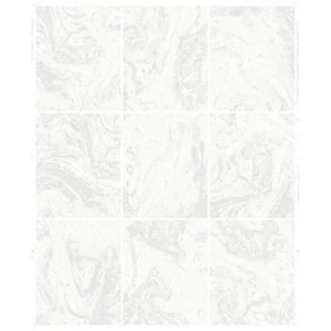 Image of Contour Glitter Marble Tile White Decorative Wallpaper - 10m