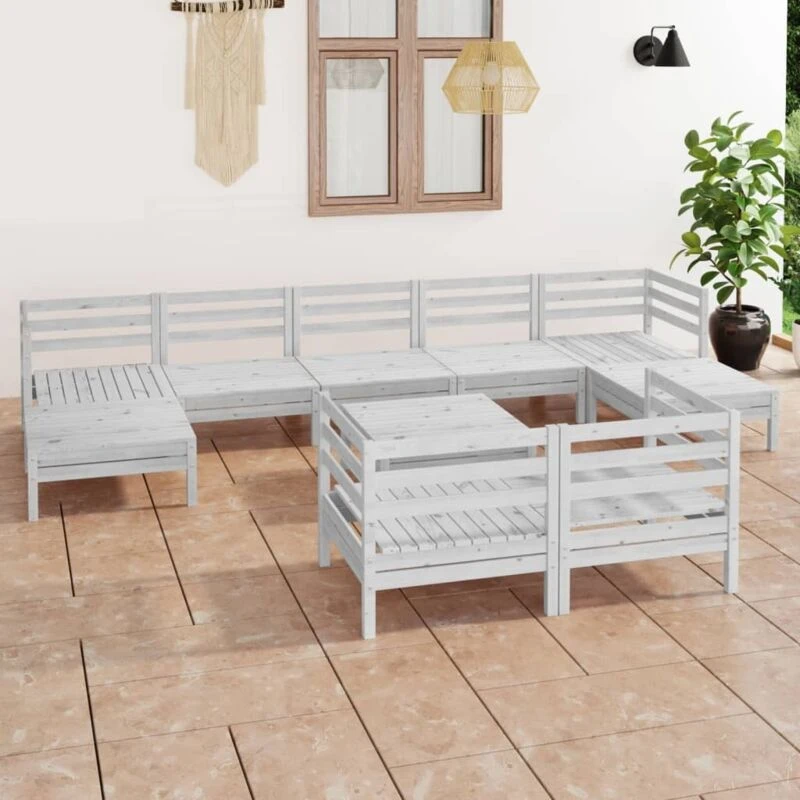 Image of VIDAXL 10 Piece Garden Lounge Set White Solid Wood Pine Vidaxl 8720286691359
