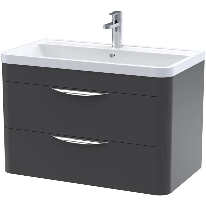 Image of NUIE Parade Wall Hung 2-Drawer Vanity Unit with Polymarble Basin 800mm Wide - Satin Anthracite - Nuie FPA1405
