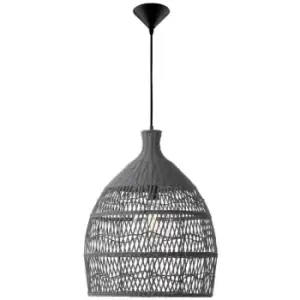 Image of Merano - Arbor 42cm Dome Pendant Ceiling Light Metal, Rattan, Grey colour,