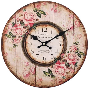 Image of Distressed Look Pink Rose Paris 1921 Wall Clock