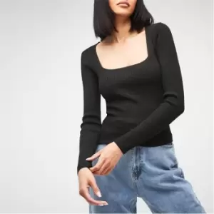 Image of Missguided Basic Square Neck Knit Rib Top - Black