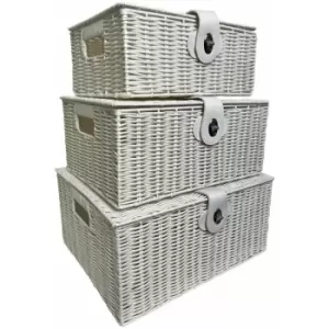 Image of Oypla - Set of 3 White Resin Woven Wicker Style Baskets Hampers Storage Boxes