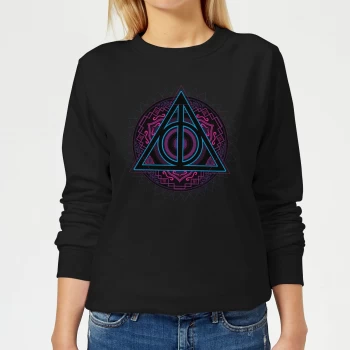 Image of Harry Potter Deathly Hallows Neon Womens Sweatshirt - Black - XS