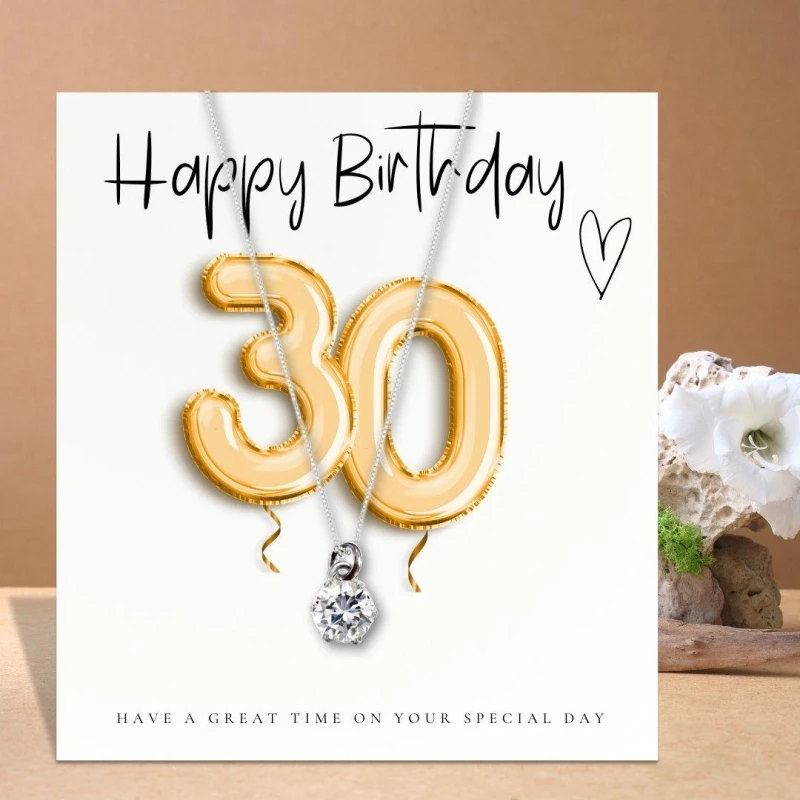 Image of Aye Do Gifts 30th Birthday Balloons Message Card & Necklace Silver female 16