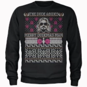 Image of The Dude Abides Merry Dudemas Man Mens Christmas Sweatshirt - Black