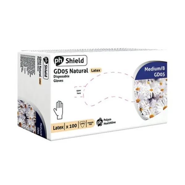 Image of Ph Shield Shield Powder-Free Latex Gloves Medium Natural (Pack of 100) GD05 GD05 - M