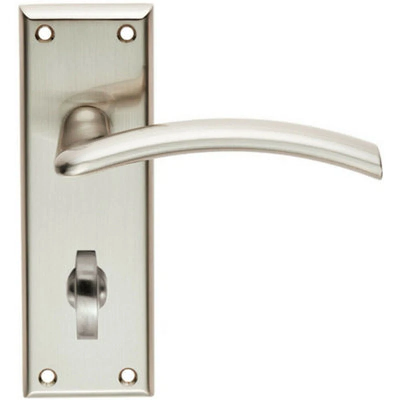 Image of Loops PAIR Arched Lever on Bathroom Backplate Door Handle 150 x 50mm Satin Nickel Metallics