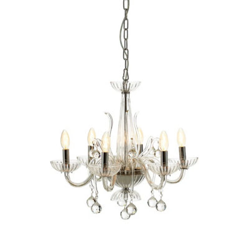 Image of Premier Housewares Interiors by Premier Murano 6 Bulb Clear Crystal Chandelier Clear