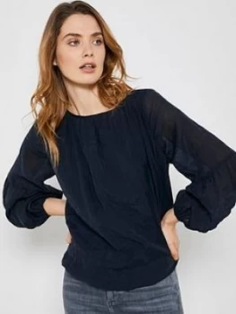 Image of Mint Velvet Puff Sleeve Blouson Top - Blue