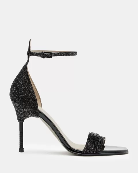 Image of AllSaints Betty Sparkle Leather Sandal Heels