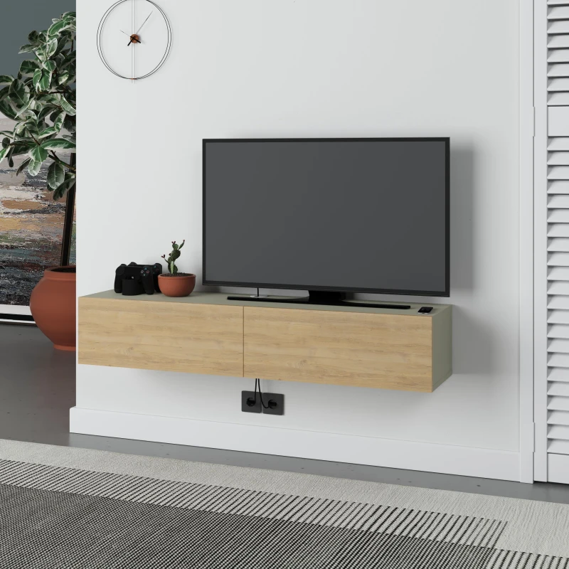 Image of Decortie Francy' Modern TV Unit with Storage TV Cabinet 135cm in Light Oak Size: 1 Pack Light Oak Unisex 1 Pack