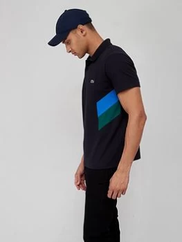 Image of Lacoste Colour Block Short Sleeve Polo - Navy, Size S, Men