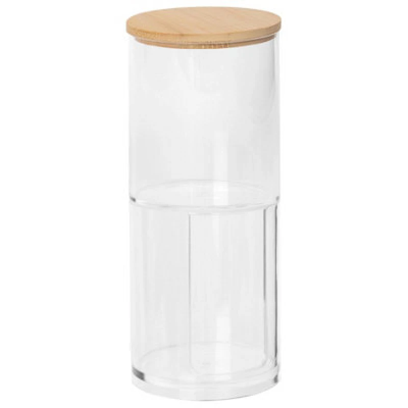 Image of Harbour Housewares Reusable Plastic Stacking Bathroom Canister with Bamboo Lid Clear