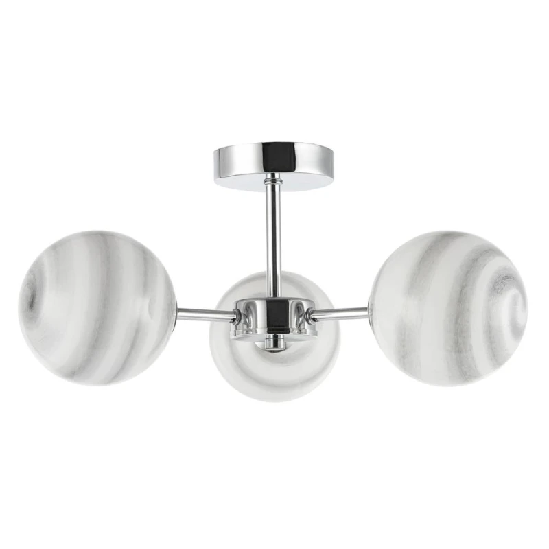 Image of Happy Homewares Designer Ceiling Light Fitting with Marble Glass Spherical Shades in Silver Silver Unisex