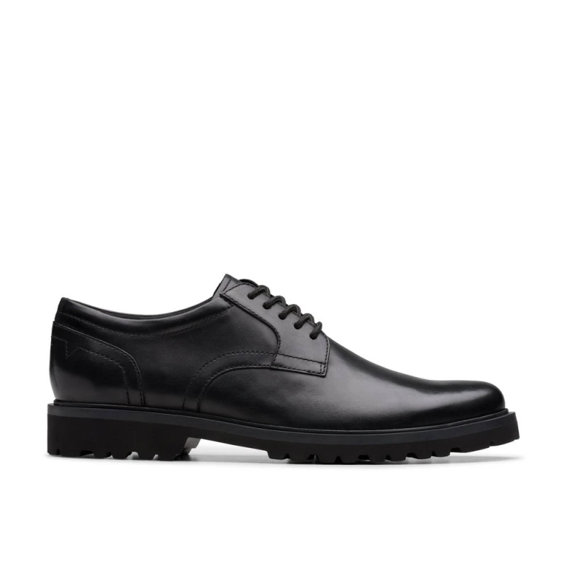 Image of Clarks Mens Berwick Lace Black Leather Derby Shoes, Lace Up Size: 6-Standard Fit Black Male 6-Standard Fit