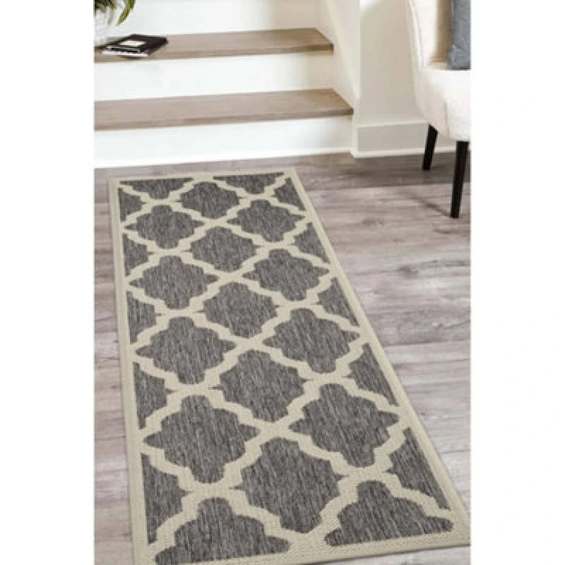 Image of Melrose County Trellis Grey Patterned Indoor Non Slip Large Area Runner Rug 060/230Cm