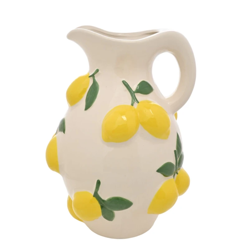 Image of Hestia White Jug Vase With Lemons 25cm Multicolor Unisex